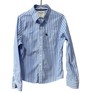 Abercrombie Fitch Mens Muscle Fit Blue White Stripe Button Down Shirt Size S